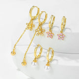 Flower Pearl Tassels Hoop Earrings for Women