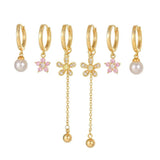 Flower Pearl Tassels Hoop Earrings for Women