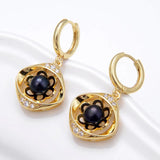 Natural Pearl Hoop Earrings Flower Zircon Elegance Jewelry