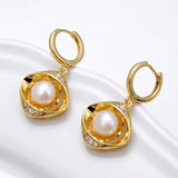 Natural Pearl Hoop Earrings Flower Zircon Elegance Jewelry