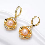Natural Pearl Hoop Earrings Flower Zircon Elegance Jewelry