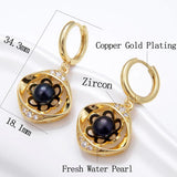 Natural Pearl Hoop Earrings Flower Zircon Elegance Jewelry
