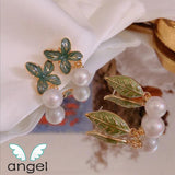 French Palace Spring Earrings with Pearl Leaves