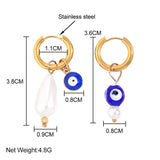 Evil Eye Stainless Steel Earrings Asymmetry Pearls Hoop Ear Rings