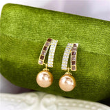 French Brown Stripe Pearl Earrings Advanced Small Jewelry