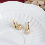 French Brown Stripe Pearl Earrings Advanced Small Jewelry