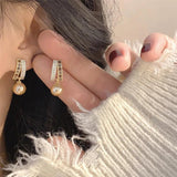 French Brown Stripe Pearl Earrings Advanced Small Jewelry