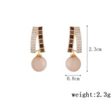 French Brown Stripe Pearl Earrings Advanced Small Jewelry