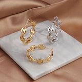 Stainless Steel Circle Chain Pearl Earrings