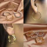 Stainless Steel Circle Chain Pearl Earrings