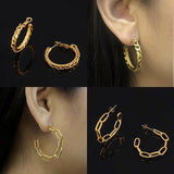 Stainless Steel Circle Chain Pearl Earrings