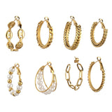 Stainless Steel Circle Chain Pearl Earrings