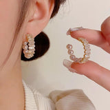 French Light Zircon Pearl C Earrings Earrings