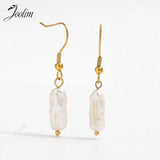 High End PVD Tarnish Pearl Dangle Hoop Earring