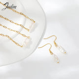 High End PVD Tarnish Pearl Dangle Hoop Earring