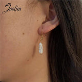 High End PVD Tarnish Pearl Dangle Hoop Earring