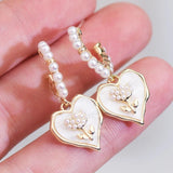 Flower Love Heart Pearl Earrings for Women