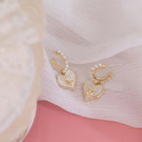 Flower Love Heart Pearl Earrings for Women