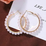 Pearl Hoop Earrings for Women Dangle Hypoallergenic Layer Earrings