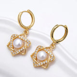 Freshwater Pearl Star Hoop Earrings Zircon Jewelry