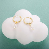 925 Silver Freshwater Pearl Hoop Earrings Women Drop Fine Jewelry
