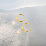 925 Silver Freshwater Pearl Hoop Earrings Women Drop Fine Jewelry