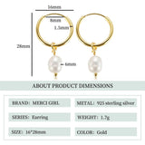 925 Silver Freshwater Pearl Hoop Earrings Women Drop Fine Jewelry