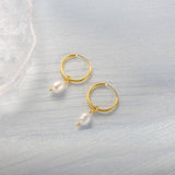 925 Silver Freshwater Pearl Hoop Earrings Women Drop Fine Jewelry