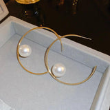 Large Pearl C-shaped Hoop Earrings for Women Girl
