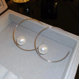 Large Pearl C-shaped Hoop Earrings for Women Girl