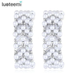 CZ Pearls Earrings High CZ Stone Hoops Graceful Exaggerated Jewelry