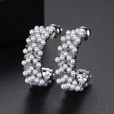CZ Pearls Earrings High CZ Stone Hoops Graceful Exaggerated Jewelry