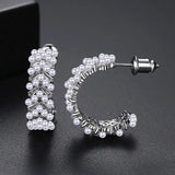 CZ Pearls Earrings High CZ Stone Hoops Graceful Exaggerated Jewelry