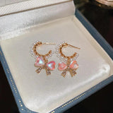 French INS Style Alloy Rhinestone Bow Earrings