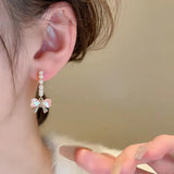 French INS Style Alloy Rhinestone Bow Earrings