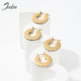 High End PVD Pearl Pave Hoop Stainless Steel Earring