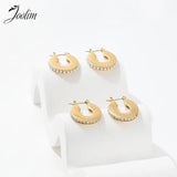High End PVD Pearl Pave Hoop Stainless Steel Earring