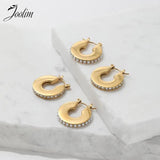 High End PVD Pearl Pave Hoop Stainless Steel Earring