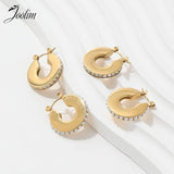 High End PVD Pearl Pave Hoop Stainless Steel Earring