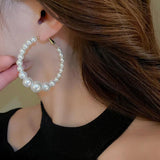Geometric Circle Pearl Beaded Hoop Earrings for Women