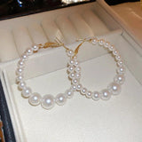 Geometric Circle Pearl Beaded Hoop Earrings for Women