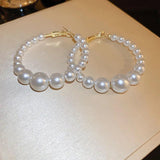 Geometric Circle Pearl Beaded Hoop Earrings for Women