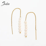 Tassel Pearl Chain Hoop Stainless Steel Earring for Women