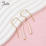 Tassel Pearl Chain Hoop Stainless Steel Earring for Women