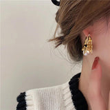 Bilandi Geometric Metal Drop Earrings with Simulated Pearl