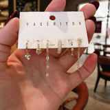 6 Pcs Set Small Hoop Earrings Pearl Leaf Dangle Drop Party Jewelry