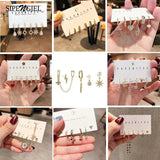 6 Pcs Set Small Hoop Earrings Pearl Leaf Dangle Drop Party Jewelry