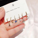 6 Pcs Set Small Hoop Earrings Pearl Leaf Dangle Drop Party Jewelry