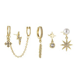 6 Pcs Set Small Hoop Earrings Pearl Leaf Dangle Drop Party Jewelry
