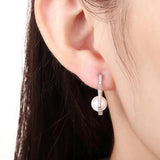 Silver U Shape Earrings with Big Simulated Pearl CZ Hoop